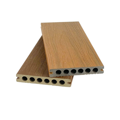सह एक्सट्रूज़न लकड़ी प्लास्टिक कम्पोजिट डेकिंग बोर्ड बाहरी फ़्लोरिंग 138x23 मिमी गोल छेद एचडीपीई
