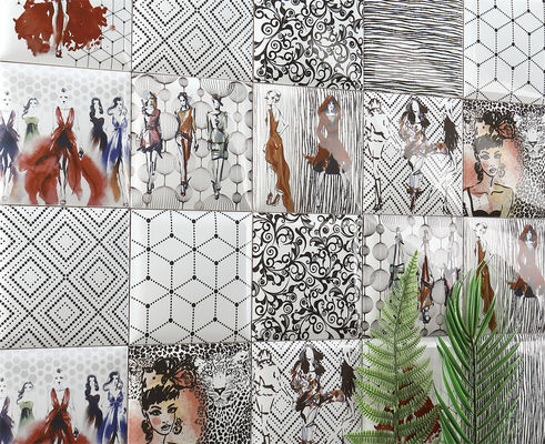 खरीदें 152x152mm सफेद मिट्टी की आंतरिक दीवार टाइलें ज्यामितीय पैटर्न के साथ ऑनलाइन निर्माण