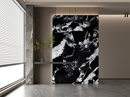 कार्यालय की दीवारों के लिए 1600x3200 मिमी काली मैट सिंटेड स्टोन स्लैब