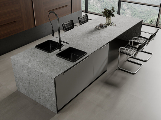 सजावट के लिए हल्का ग्रे 1600x3200 मिमी इंडोर फ्लोर सिंटेड स्टोन स्लैब