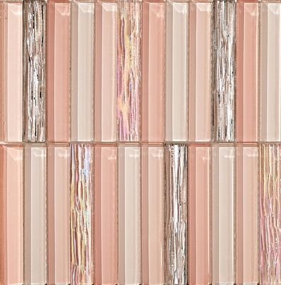 गैर फिसलने और टिकाऊ 300x300 मिमी प्रकाश गुलाबी आंतरिक दीवार कांच मोज़ेक होटल और बालकनी के लिए